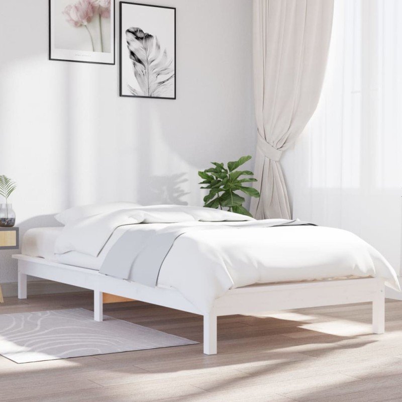 Cadre de lit sans matelas blanc bois massif 