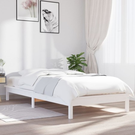 Cadre de lit sans matelas blanc bois massif 