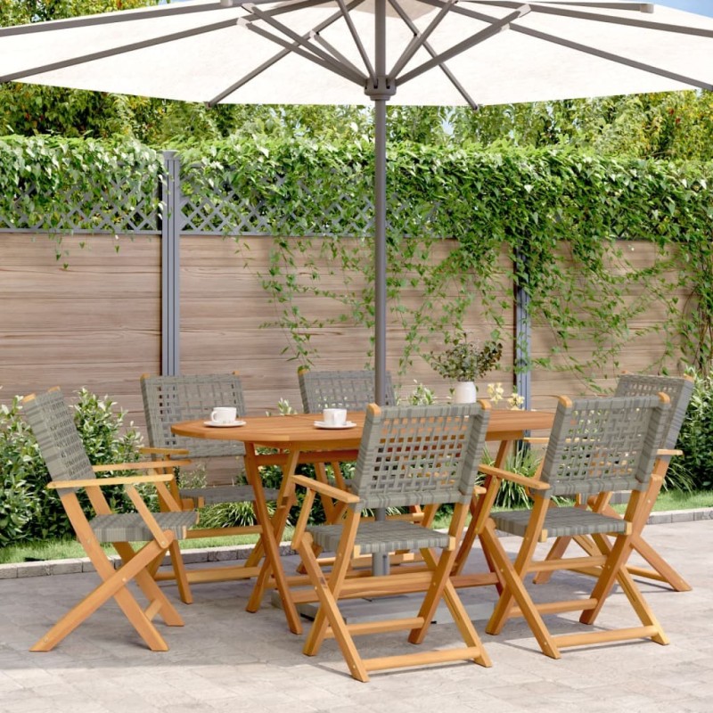 Chaises de jardin pliantes lot de 6 gris poly rotin bois massif 