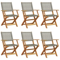 Chaises de jardin pliantes lot de 6 gris poly rotin bois massif 