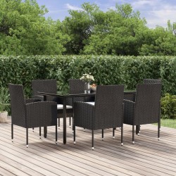 Ensemble à manger de jardin coussins 7pcs Noir Résine tressée 