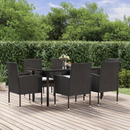 Ensemble à manger de jardin coussins 7pcs Noir Résine tressée 
