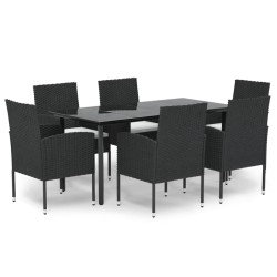 Ensemble à manger de jardin coussins 7pcs Noir Résine tressée 