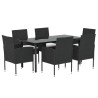 Ensemble à manger de jardin coussins 7pcs Noir Résine tressée 