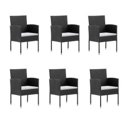 Ensemble à manger de jardin coussins 7pcs Noir Résine tressée 
