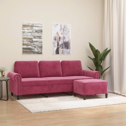 Canapé à 3 places et repose-pieds Rouge bordeaux 180 cm Velours 