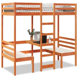 Lit mezzanine avec bureau et chaises brun cire 90x190 cm pin 