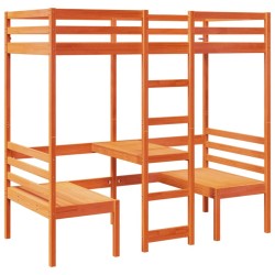 Lit mezzanine avec bureau et chaises brun cire 90x190 cm pin 