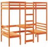 Lit mezzanine avec bureau et chaises brun cire 90x190 cm pin 