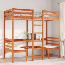Lit mezzanine avec bureau et chaises brun cire 90x190 cm pin 