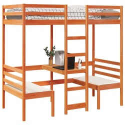 Lit mezzanine avec bureau et chaises brun cire 90x190 cm pin 