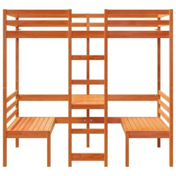 Lit mezzanine avec bureau et chaises brun cire 90x190 cm pin 
