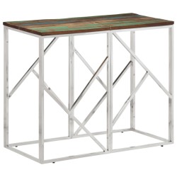 Table console argenté acier inoxydable/bois massif récupération 