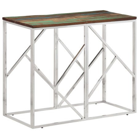 Table console argenté acier inoxydable/bois massif récupération 