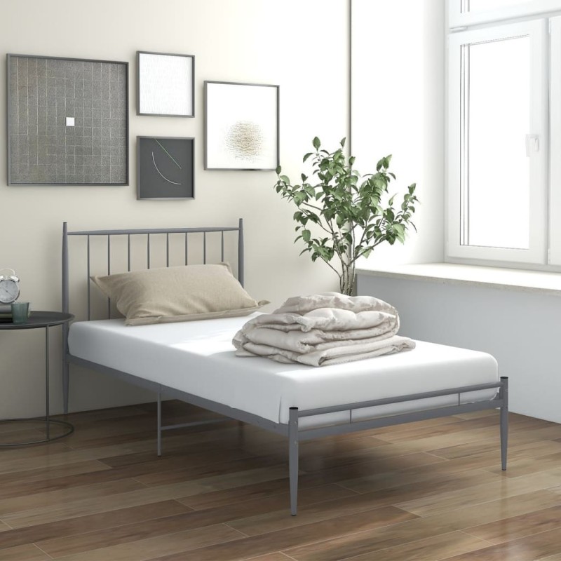 Cadre de lit sans matelas gris métal 100x200 cm Cadre de lit sans matelas gris métal 100x200 cm