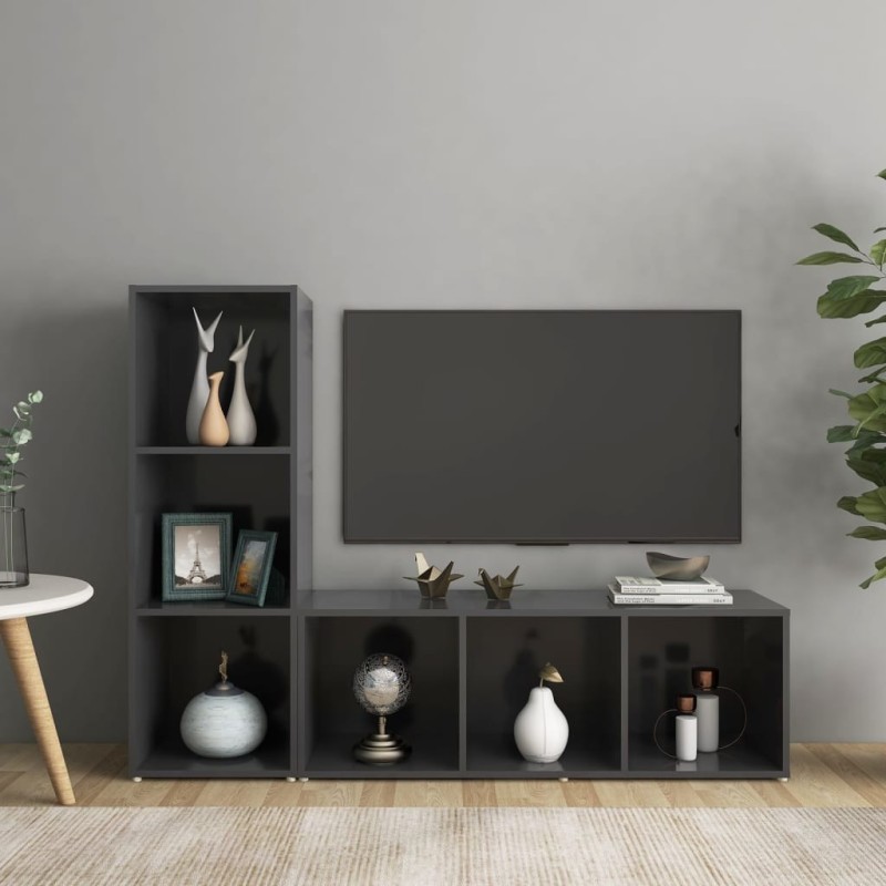 Meubles TV 2 pcs Gris 107x35x37 cm Bois d'ingénierie Meubles TV 2 pcs Gris 107x35x37 cm Bois d'ingénierie