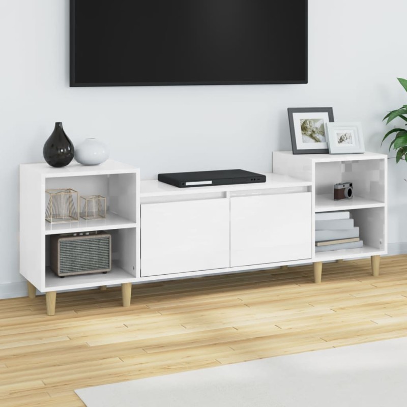Meuble TV Blanc brillant 160x35x55 cm Bois d'ingénierie Meuble TV Blanc brillant 160x35x55 cm Bois d'ingénierie