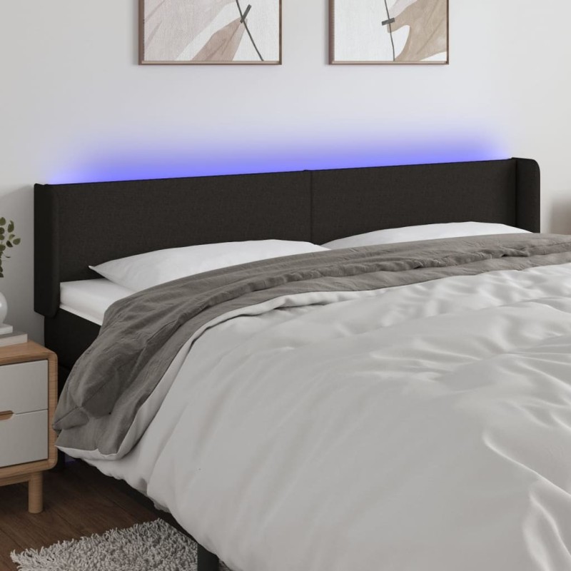 Tête de lit à LED Noir 183x16x78/88 cm Tissu 