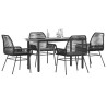 Ensemble à manger de jardin et coussins 5 pcs noir rotin verre 
