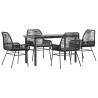 Ensemble à manger de jardin et coussins 5 pcs noir rotin verre 