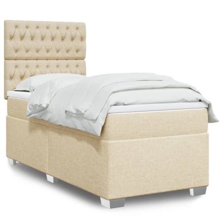 Sommier à lattes de lit avec matelas Crème 90x200 cm Tissu 