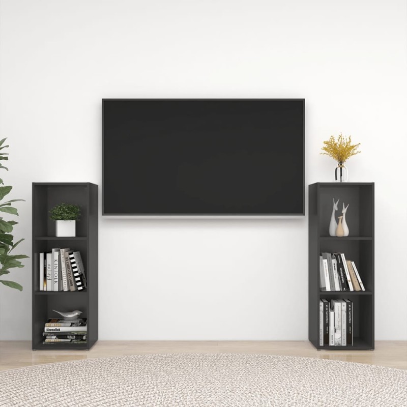 Meubles TV 2 pcs Gris 107x35x37 cm Bois d'ingénierie Meubles TV 2 pcs Gris 107x35x37 cm Bois d'ingénierie