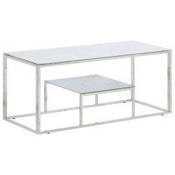 Table basse argenté acier inoxydable et verre trempé 