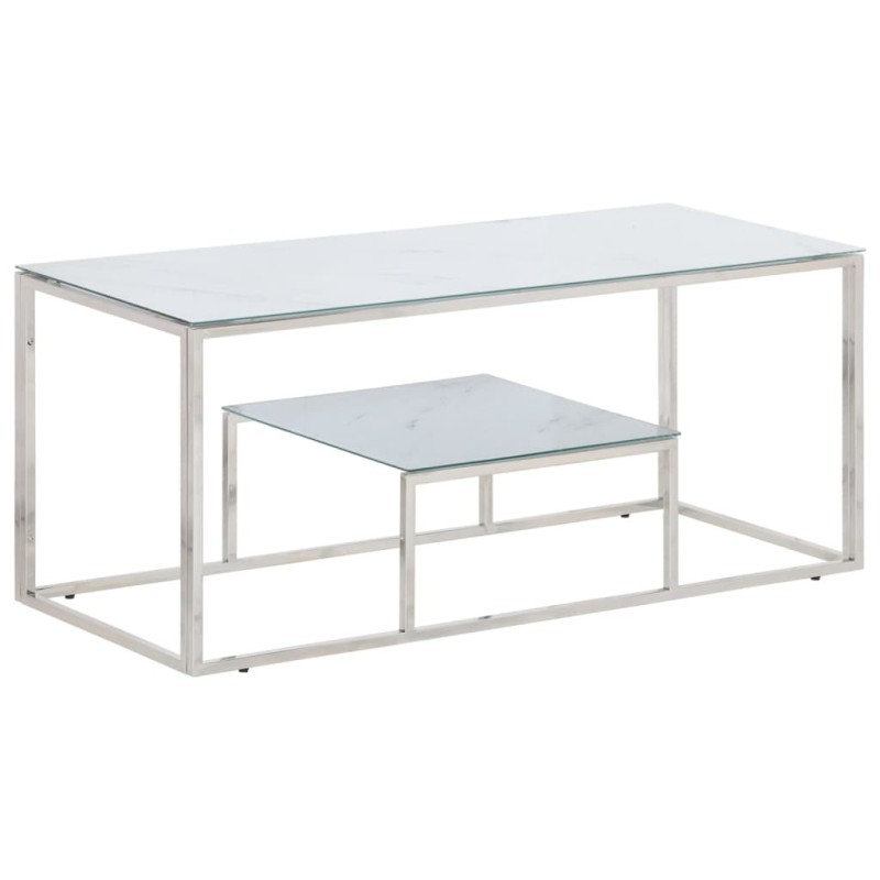 Table basse argenté acier inoxydable et verre trempé Table basse argenté acier inoxydable et verre trempé