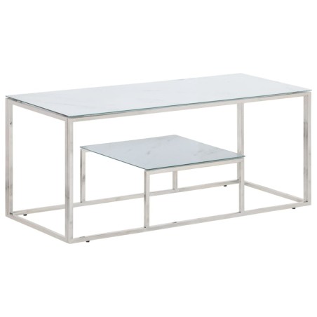 Table basse argenté acier inoxydable et verre trempé 