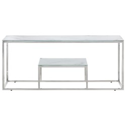 Table basse argenté acier inoxydable et verre trempé 