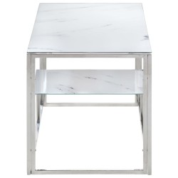 Table basse argenté acier inoxydable et verre trempé 