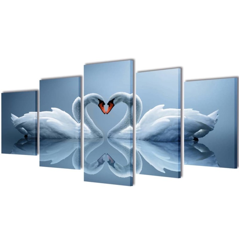 Set de toiles murales imprimées Cygnes 100 x 50 cm 