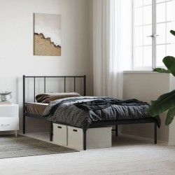 Cadre de lit métal sans matelas avec tête de lit noir 90x200 cm 