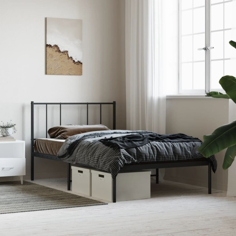 Cadre de lit métal sans matelas avec tête de lit noir 90x200 cm 