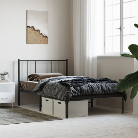 Cadre de lit métal sans matelas avec tête de lit noir 90x200 cm 