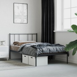 Cadre de lit métal sans matelas avec tête de lit noir 90x200 cm 