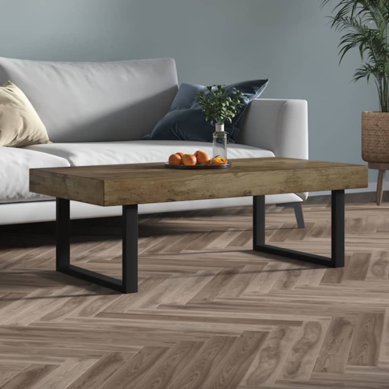 Table basse Marron foncé et noir 120x60x40 cm MDF et fer Table basse Marron foncé et noir 120x60x40 cm MDF et fer