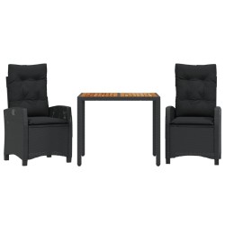 Ensemble à manger de jardin avec coussins 3 pcs Noir 