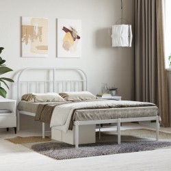 Cadre de lit métal sans matelas et tête de lit blanc 120x190 cm 