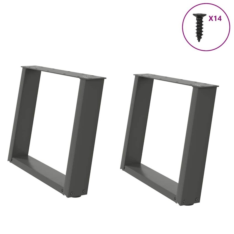 Pieds de table basse en U 2 pièces Anthracite 60 x (42-43) cm Acier 