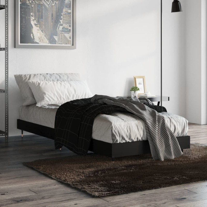 Cadre de lit sans matelas noir 75x190 cm bois ingénierie Cadre de lit sans matelas noir 75x190 cm bois ingénierie