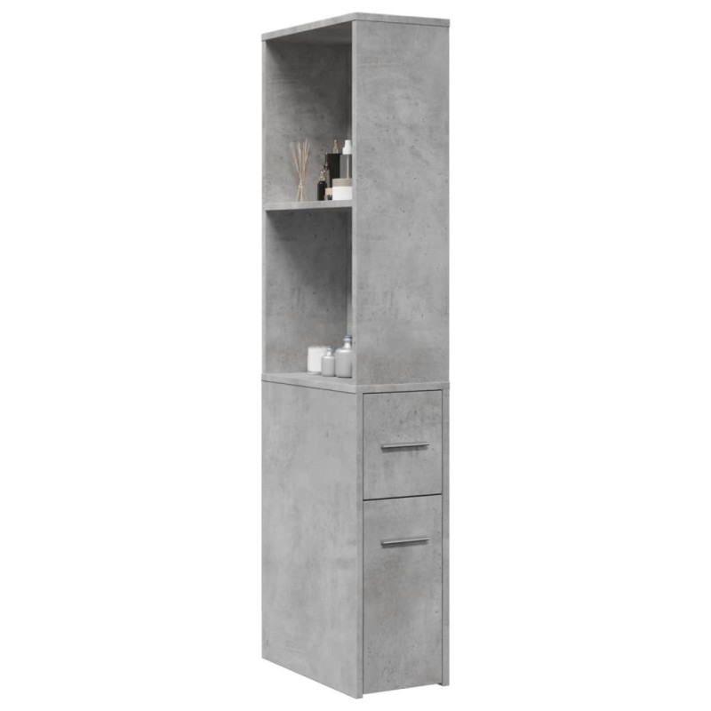 Armoire de salle de bain étroite avec roulettes gris béton 