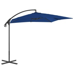 Parasol de jardin en porte-à-faux avec mât en acier azuré 