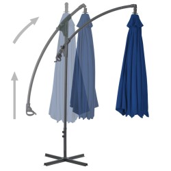 Parasol de jardin en porte-à-faux avec mât en acier azuré 