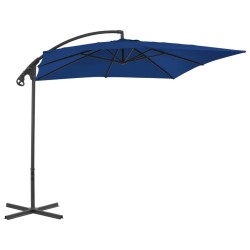 Parasol de jardin en porte-à-faux avec mât en acier azuré 
