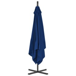 Parasol de jardin en porte-à-faux avec mât en acier azuré 