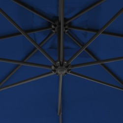 Parasol de jardin en porte-à-faux avec mât en acier azuré 
