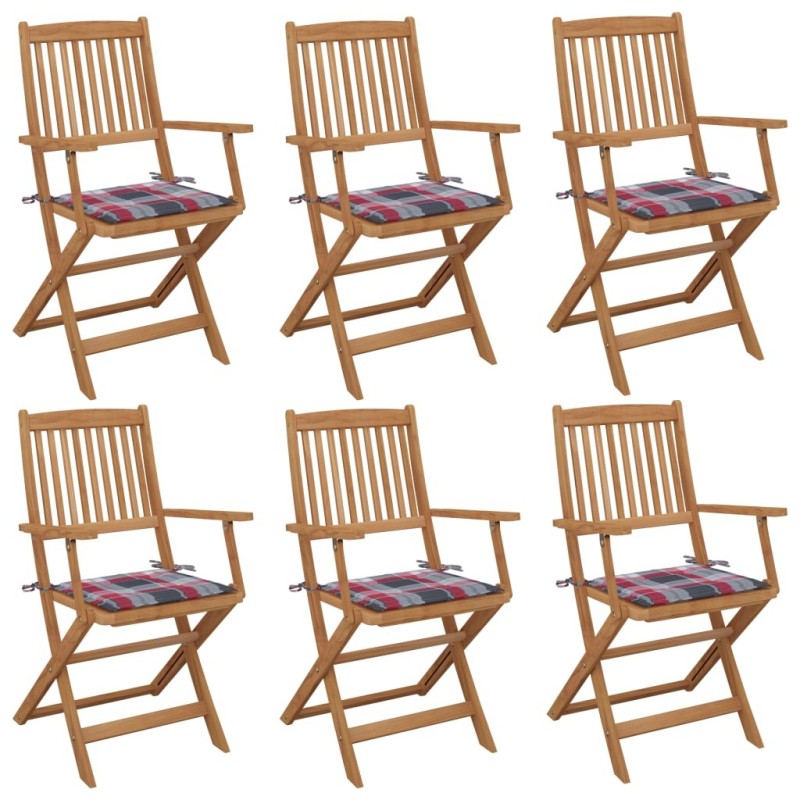 Chaises pliables de jardin lot de 6 avec coussins Bois d'acacia 