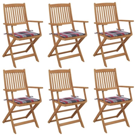 Chaises pliables de jardin lot de 6 avec coussins Bois d'acacia 