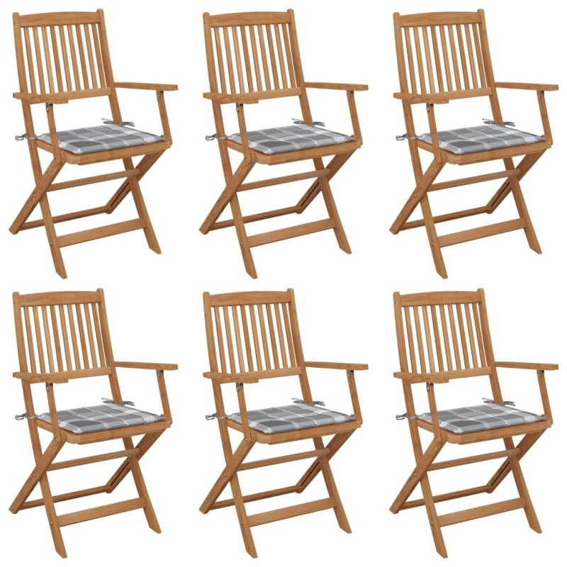 Chaises pliables de jardin lot de 6 avec coussins Bois d'acacia 